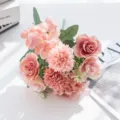 Artificial hydrangea peony flower detail, pink silk bouquet for home decor and table. - Peach Pink