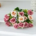 Artificial rose bouquet detail, multi-fork Milan bud flower for home decor and wedding. - Sand Red