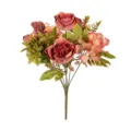 Detailed view of artificial autumn peony bouquet, retro vintage style faux flowers for decor. - Brown Red