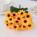 Artificial sunflower bouquet 7 branches mini yellow faux flowers for home decor variant. - Yellow