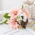 Artificial dahlia flower bouquet pink mixed floral arrangement home decor photography prop - Pink