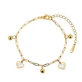 Gold stainless steel link bracelet with heart charms and white shell inlay - 22.5+5cm / Steel