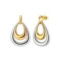 Vista detallada de los pendientes de gota en acero inoxidable bicolor dorado y plateado - Pendientes de Botón de Gota de Agua Doble / 29x18mm