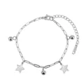 Detalle de tobillera de acero inoxidable con colgantes de estrella y cuentas redondas - Estilo Perla Redonda Estrella / 22.5+5cm (4.46g) / Dorado