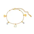 Elegante pulsera de corazón de acero inoxidable dorado con dijes de nácar y piedras - Estilo de Strass Corazón / 22.5+5cm (3.17g) / Dorado