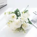 Nordic artificial white peony hydrangea flower bouquet for home indoor table decoration piece - White