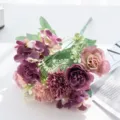 Nordic artificial hydrangea peony flower bouquet for home living room and dining table decor - Fuschia