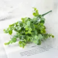Artificial eucalyptus plant green leaves branch for home decor window display wall 5 heads - Green