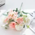 Artificial peony hydrangea flower bouquet home table decor floral arrangement fake flowers - Light Pink
