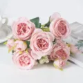 Prachtige kunstmatige roze pioenroos bloemenboeket voor huisdecoratie en woonkamer display. - Roze