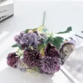 Artificial purple hydrangea peony flower bouquet simulation floral home table decoration - Purple
