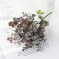 Artificial eucalyptus plant plastic green leaf bouquet for home indoor wall decor display - Purple