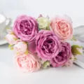 Kunstmatige pioenroos bloemen boeket roze paarse neppe bloemen huis woonkamer decor - Roze