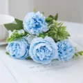 Blauwe kunstbloemen pioenen boeket voor huisdecoratie huwelijk feest fotografie rekwisieten. - Blauw