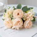 Artificial rose and hydrangea flower bouquet for wedding decoration photography props home decor - Champagne