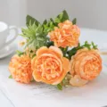 Kunstmatige Oranje Pioenroos Zijden Bloem Boeket voor Thuis Decor Huwelijk Tafelstuk - Oranje