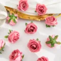 Cabezas de rosas artificiales rosas de seda flores falsas bricolaje boda guirnalda - Rojo Arena