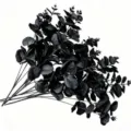 Detailed view of the black artificial eucalyptus leaves and stems for floral arrangements. - Small 4-Fork Money Leaf - Black