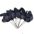 Black artificial eucalyptus leaves Halloween floral arrangement fake leaf stems for DIY crafts - Apple Leaves - Round Tip - Black