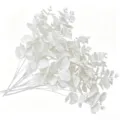 White artificial eucalyptus leaves branch for floral arrangement, fake greenery stems for home decor. - Small 4-Fork Money Leaf - White