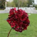 Artificial dark red hydrangea single stem flower for home decor and wedding props. - Red