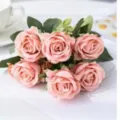 Artificial rose bouquet pink silk flowers for home table wedding party decor realistic floral arrangement - Champagne