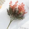 Artificial plastic eucalyptus plant pink flower branch for home decoration variant 01 - Red
