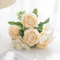 mazzo di fiori di peonia artificiale in seta finti fiori per decorazione tavola festa matrimonio - Bianco