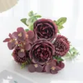 Bouquet di rose e peonie artificiali in seta per la decorazione di nozze e casa - Borgogna