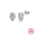 Élégantes boucles d'oreilles en acier inoxydable 316 avec oxydes de zirconium clairs poire - Boucles d'Oreilles Clous Poire / 7*10mm / Acier