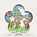 Easter wooden layered LED ornament tabletop decoration spring rabbit flower craft display piece - Fresh Flower / 11X12.7X2.5CM
