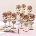 Ornamento da tavolo in legno con fiore di rosa per la festa della mamma e San Valentino - Rosa A / Personalizzazione per pezzo singolo (circa 7x18 cm)