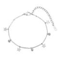 Tobillera de acero inoxidable con estrellas pulidas y colgantes de circonita clara - 16.5+5cm (2.36g) / Color acero