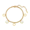 Elegante pulsera de dijes en acero inoxidable dorado con delicados colgantes de flores blancas - Estilo de Flor de Cadena Plana / 22.5+5cm (5.17g) / Dorado