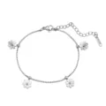 Elegant silver stainless steel box chain bracelet with four delicate flower charms - Anklet / 22.5+5cm (8.5+2 Inch) / Steel