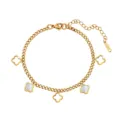 Elegante tobillera de acero inoxidable dorado con tréboles de nácar blanco y calados - Estilo Trébol de Cuatro Hojas / 22.5+5cm (4.91g) / Dorado