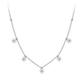 Dainty silver stainless steel box chain necklace with delicate five-petal flower charms - Necklace / 40+5cm (16+2 Inch) / Steel