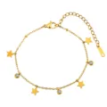 Elegante tobillera de acero inoxidable dorado con dijes de estrella y circonitas claras - 16.5+5cm (2.36g) / Dorado