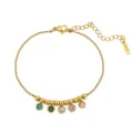 Pulsera de acero inoxidable dorada con cinco colgantes de piedras de colores brillantes - 22.5+5cm (5.16g) / Dorado