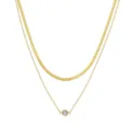 Collier double couche doré avec chaîne serpent et pendentif en zircon étincelant. - 35 Plus 5cm / Style Strass Blanc