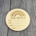 Wooden baby milestone card newborn photography prop engraved rainbow hello world name date height - A10