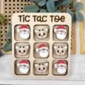 Wooden Christmas Tic Tac Toe game board with cute Santa and reindeer pieces for kids. - Rudolph Tic-Tac-Toe Board