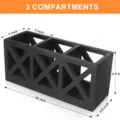 Black wooden desktop storage box with 3 compartments, rectangular cutlery organizer for kitchen. - X-Pattern Hollow Three-Grid Cutlery Box / Black
