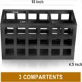 Rectangular wooden cutlery storage box with three compartments for kitchen and dining table use. - Grid Pattern Hollow Three-Grid Cutlery Box / Black