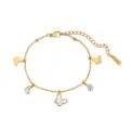 Pulsera elegante de acero inoxidable dorado con dijes de mariposa y circonitas claras - Estilo Mariposa con Strass / 22.5+5cm (3.21g) / Dorado