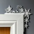 Christmas wooden door corner decoration featuring cute deer trees and snow flakes design for home. - White Elk