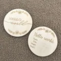 Wooden baby milestone cards detail shot, hello world newborn photo props, engraved wooden circles. - Double-Sided Engraved / A04