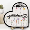 Placa de madera para el Día de la Madre decoración, regalo personalizado flor de nacimiento corazón - MOM-3 / 15*20*1cm