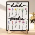 Placa de madera regalo para padre y abuelo con diseño de flores de nacimiento para mesa. - DAD-1 / 15*20*1cm
