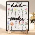 Marco de fotos de madera para el día del padre placa decorativa con arte floral y texto abuelo. - DAD-2